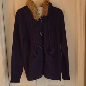 OSO Casuals Women's Navy Blue Sweater with Faux Fur Hood (M)